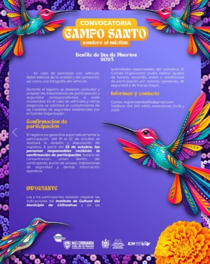 Invita Gobierno Municipal a participar en el Desfile de Día de Muertos 2026 “Campo Santo, Sendero al Mictlán”