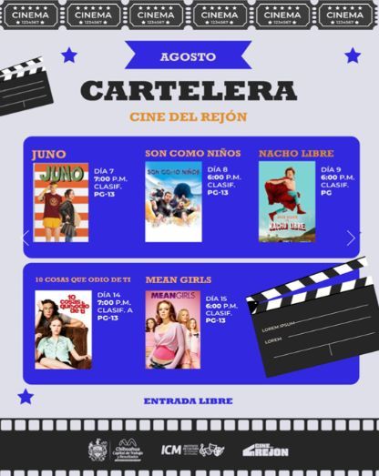 Presentan la cartelera de agosto del Cine del Rejón