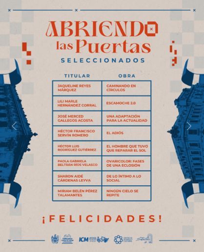 Informa Municipio los artistas seleccionados de la convocatoria “Abriendo Las Puertas”