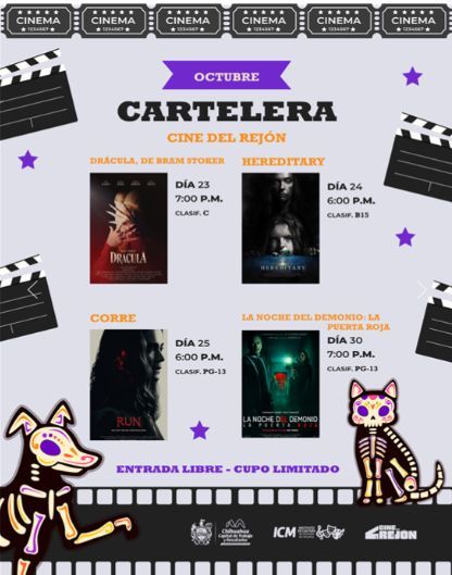 Invita Gobierno Municipal a disfrutar de la cartelera de octubre del Cine del Rejón